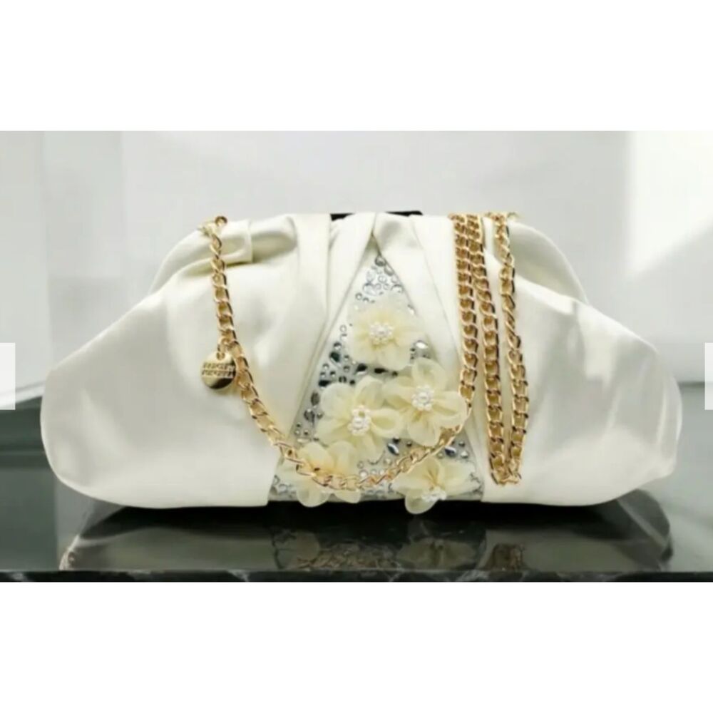 Badgley Mischka Floral Embellished Satin Clutch, NWT